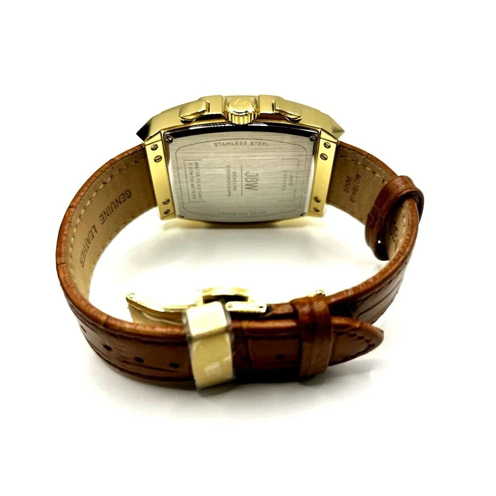 JBW Echelon Men's Chronograph Watch Gold Tone Brown Leather New Open Box